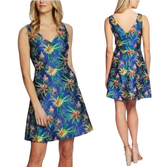 CeCe Dresses & Skirts - CeCe Havana Fiesta Jacquard Tropical Floral Print Mini Dress Womens 8 Sleeveless